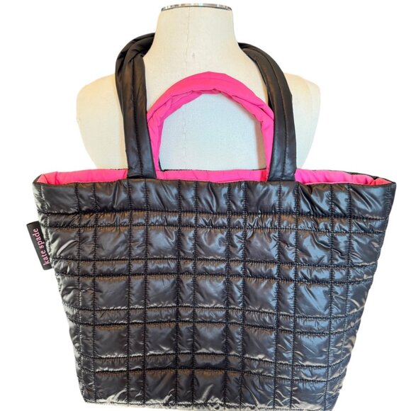 KATE SPADE puffer bag in black and hot pink work gym travel shopping EUC - Picture 2 of 2